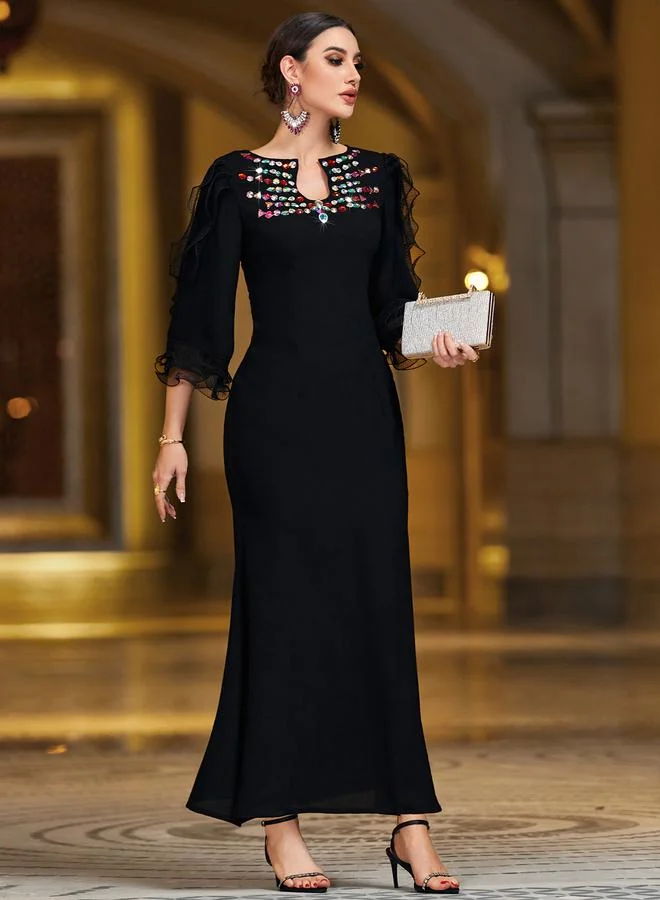 Take Two Women Black Rhinestone Embellished Bodycon Maxi Dress
